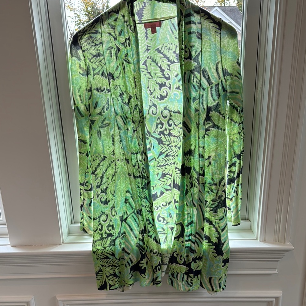 Green Leaf Pattern Sheer Cardigan - image 1